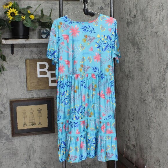 NWT White Mark Plus Size Floral Short Sleeve Knee Length Dress PS327 1XL Blue - Picture 3 of 5